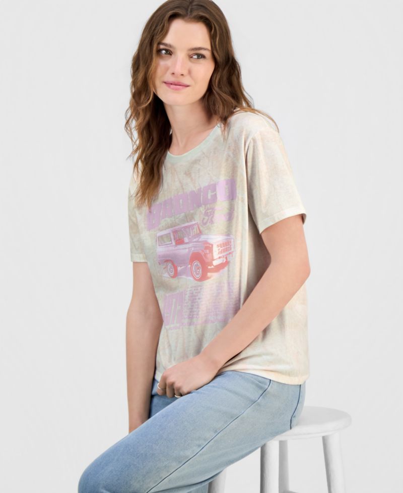 Juniors' Bronco Camo Graphic-Print Crewneck Tee