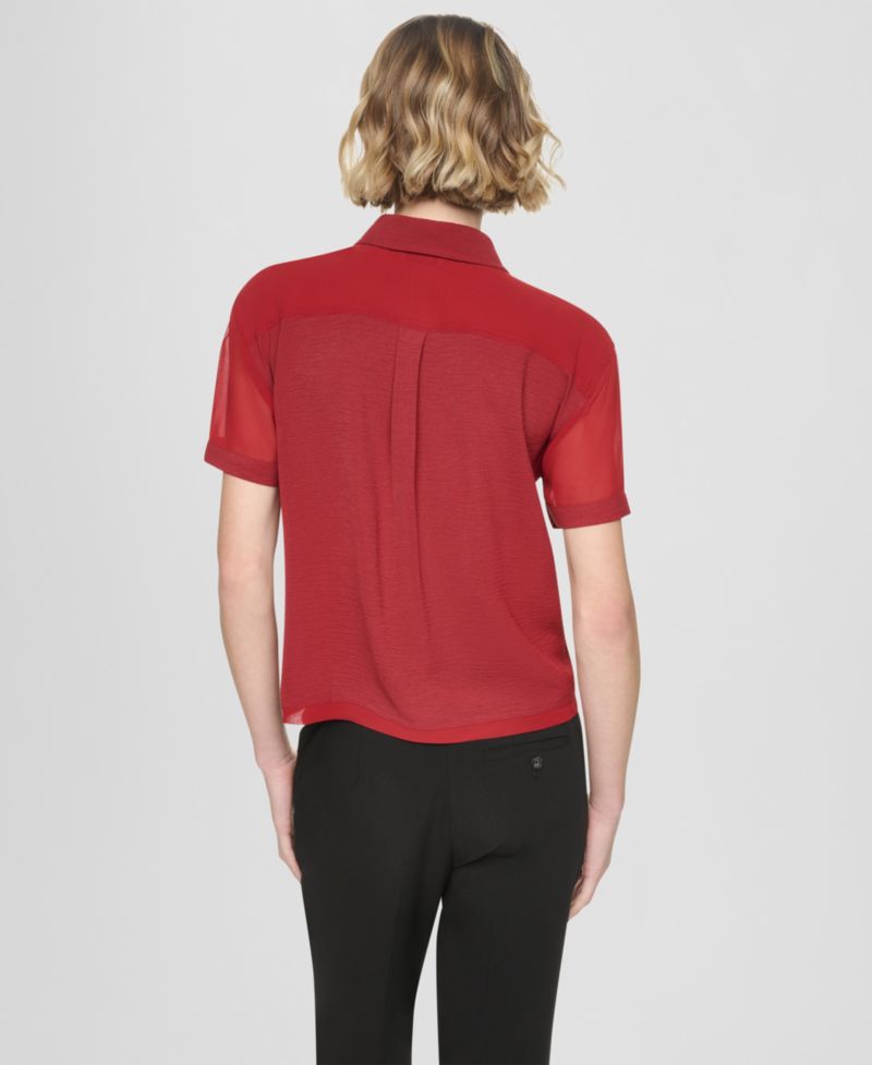 Women's Short-Sleeve Buttoned Collared Camp Shirt
