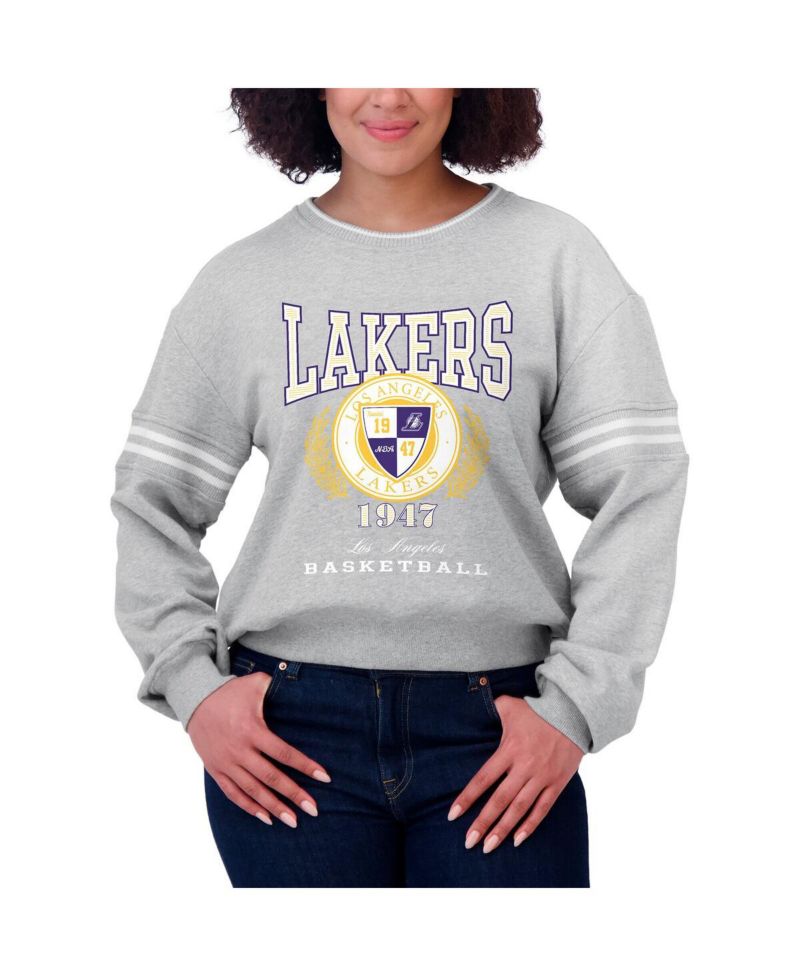 Women's Heather Gray Los Angeles Lakers French Terry Pullover Sweatshirt