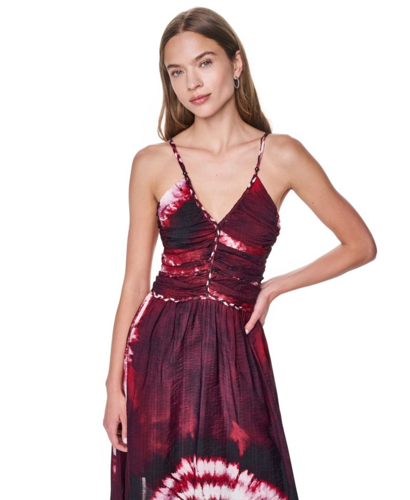 Women's Printed Voile Braided Detail V-Neck Dress