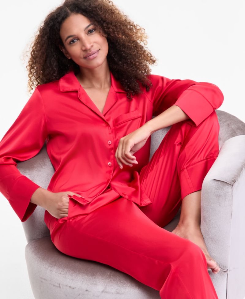 Women's Printed Satin Long Pajama Set