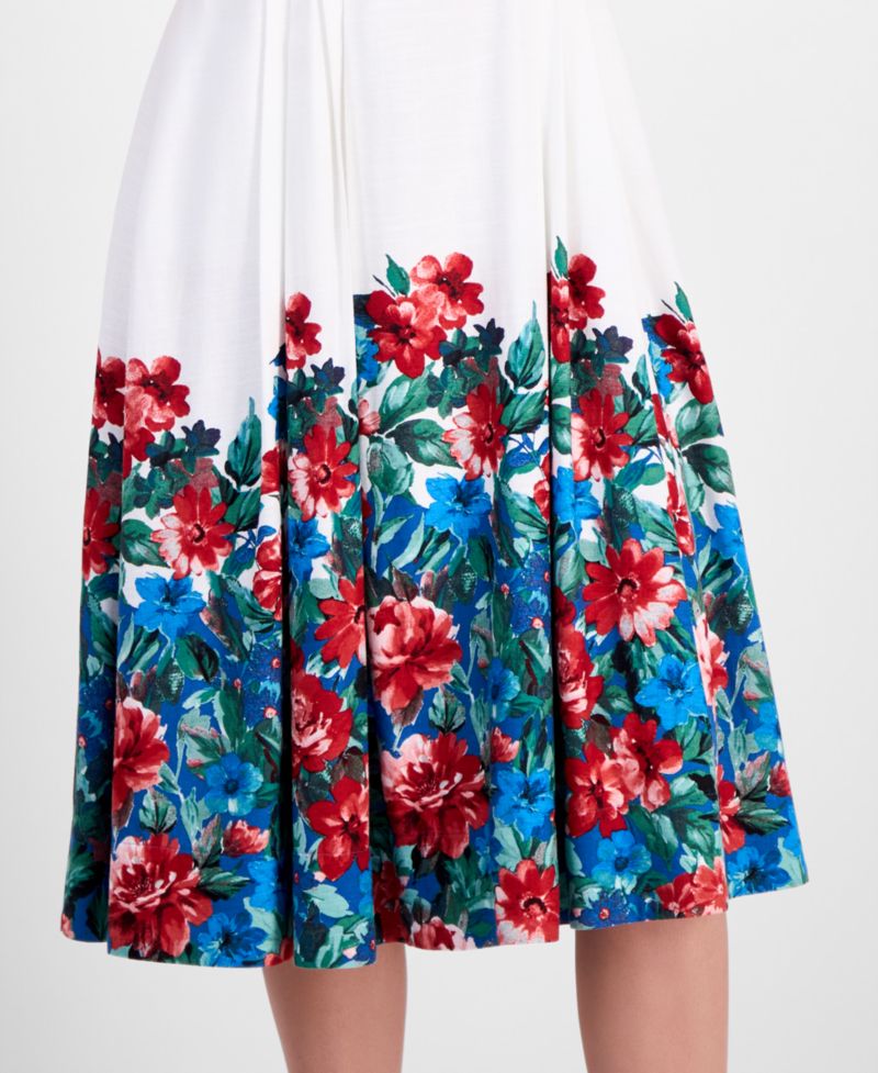 Petite Border Print Square Neck Midi Tank Dress