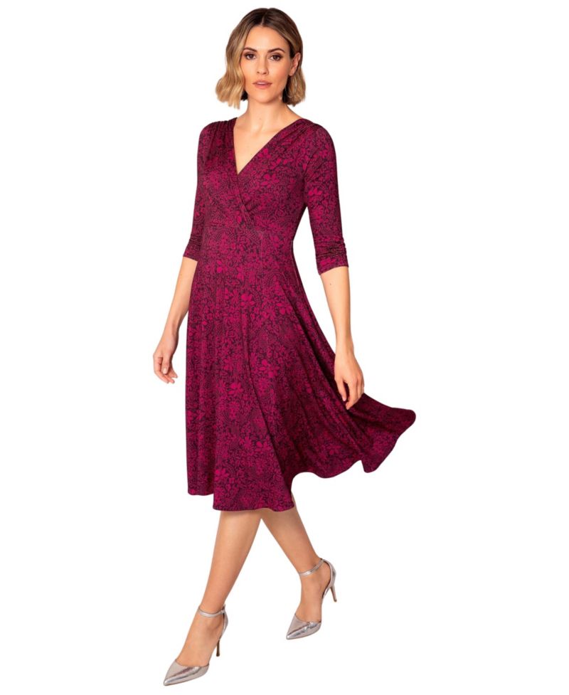 Women's Annie V-Neck 3/4-Sleeve Flare Midi Dress