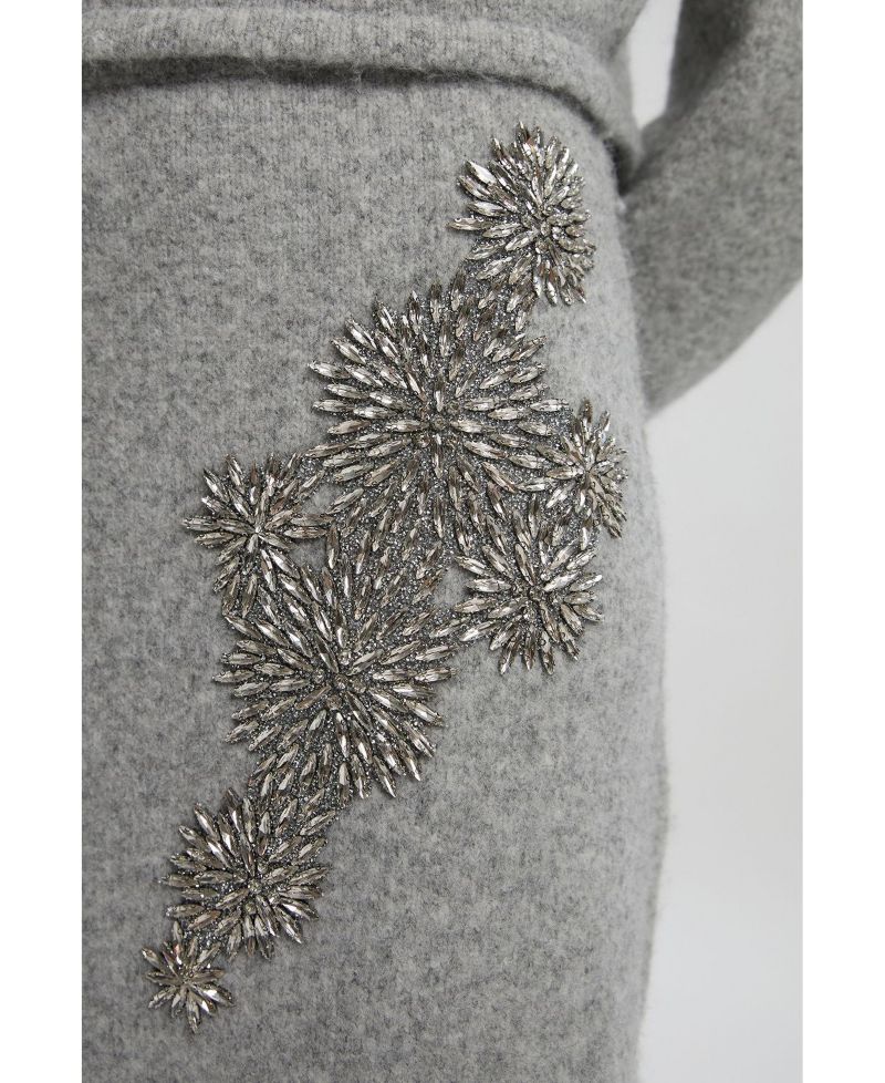Women's Wool Embellished Pencil Midi Skirt