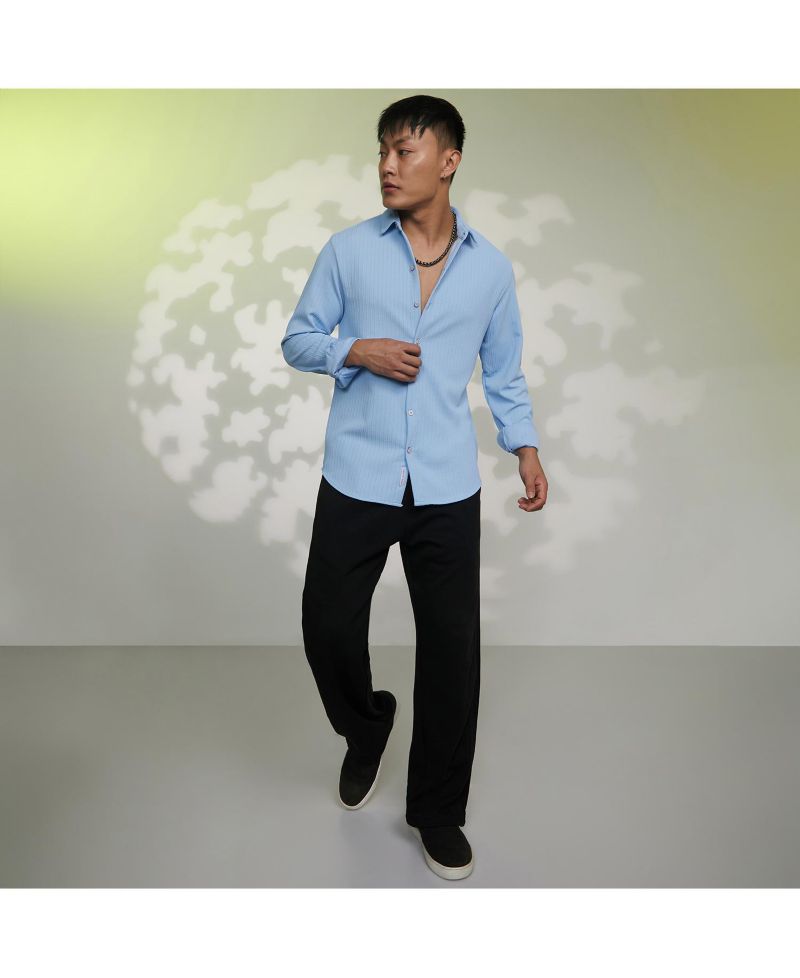 Men's Baby Blue Stripe-Creased Shirt