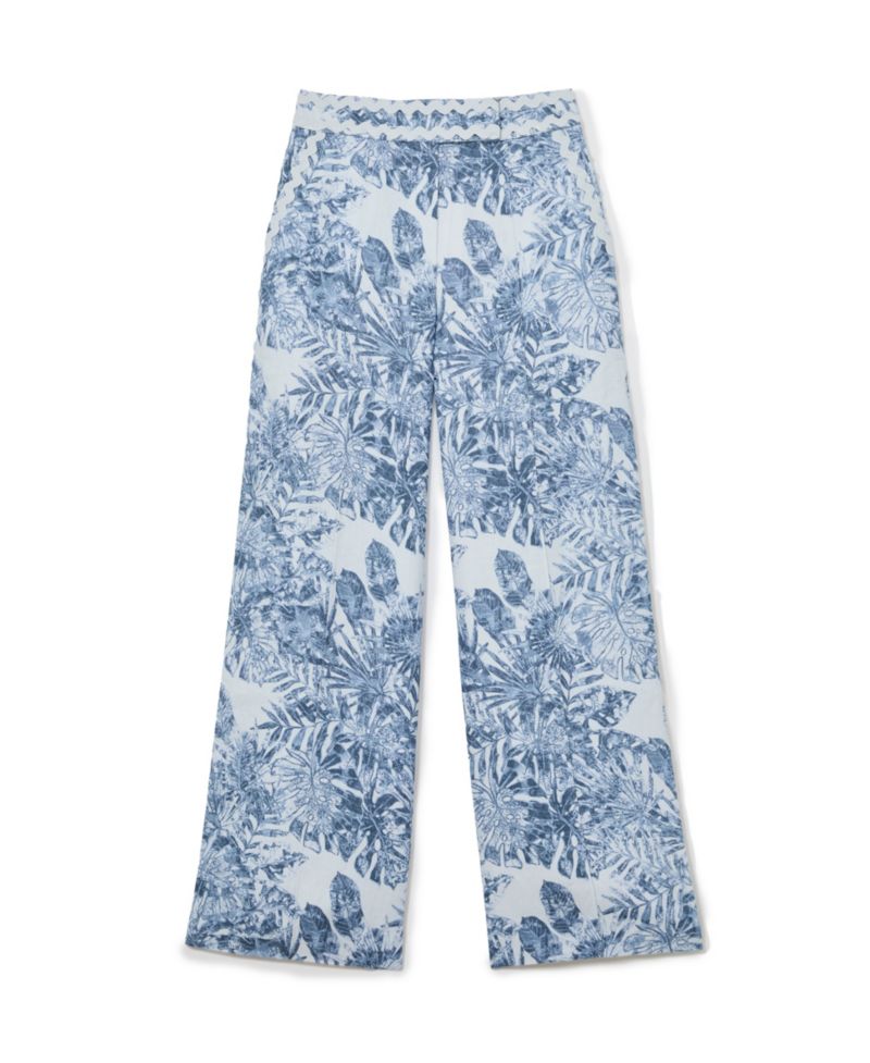 Women's Mila High-Waisted Wide-Leg Tropical-Print Linen Pants