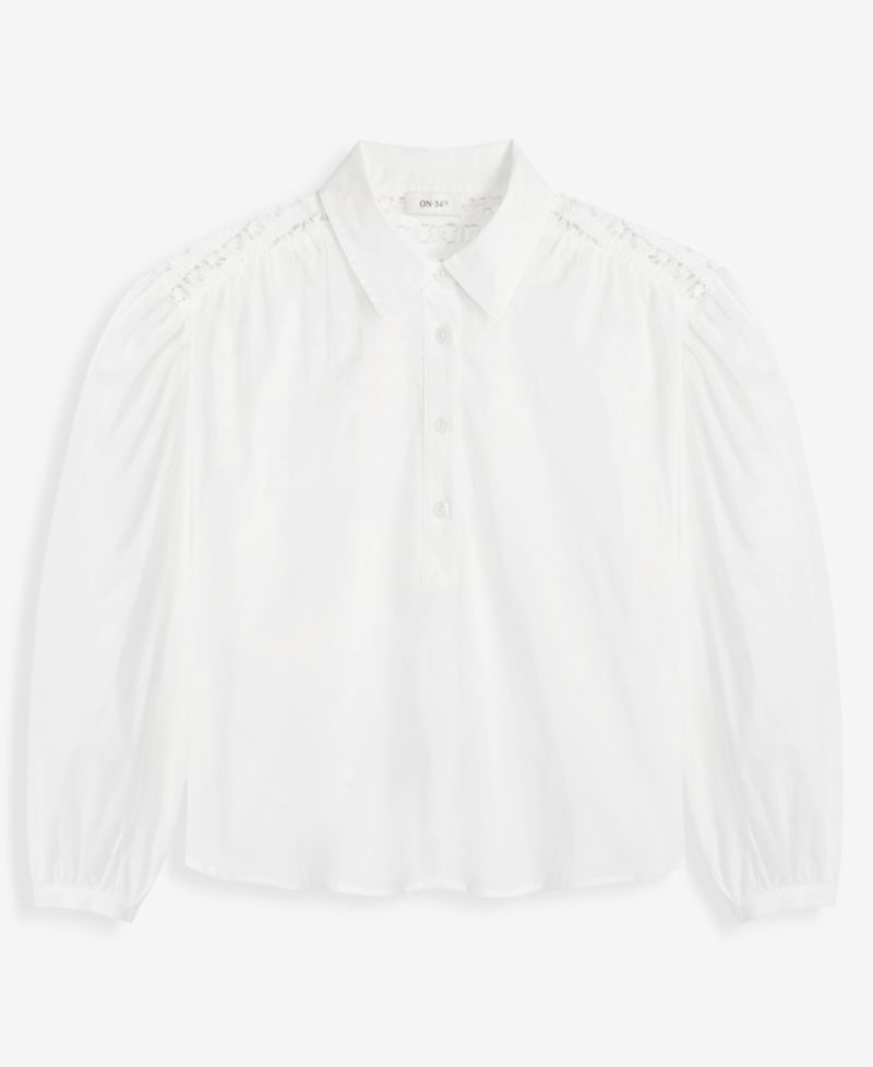 Women's Cotton Crochet Yoke Popover Top