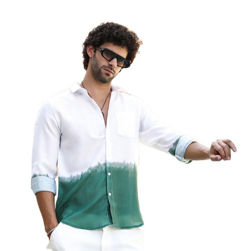 Men's Emerald Green Ombre-Plunge Regular Shirt