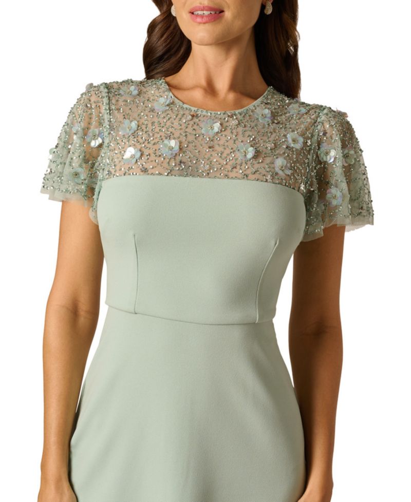 Women's Bead Crepe Crewneck Illusion Dress