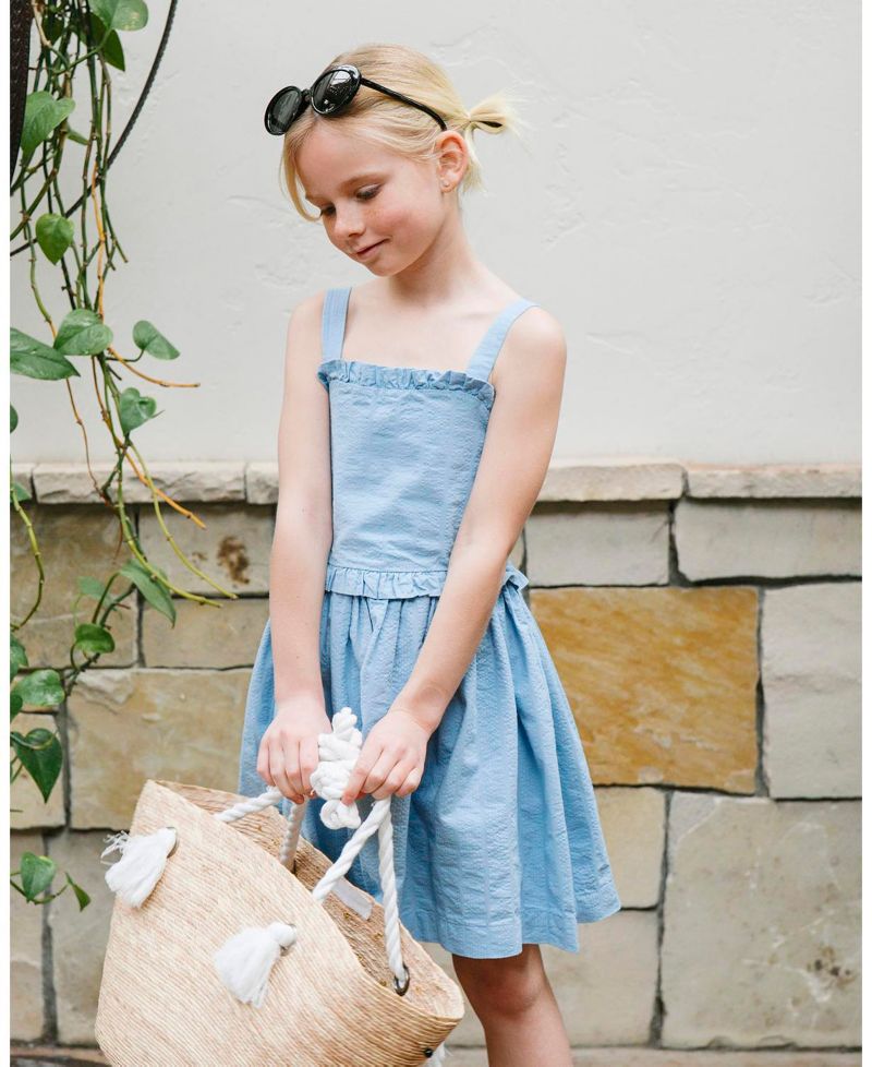 Little Girls Hope and Henry Organic Ruffle Edge Seersucker Apron Dress