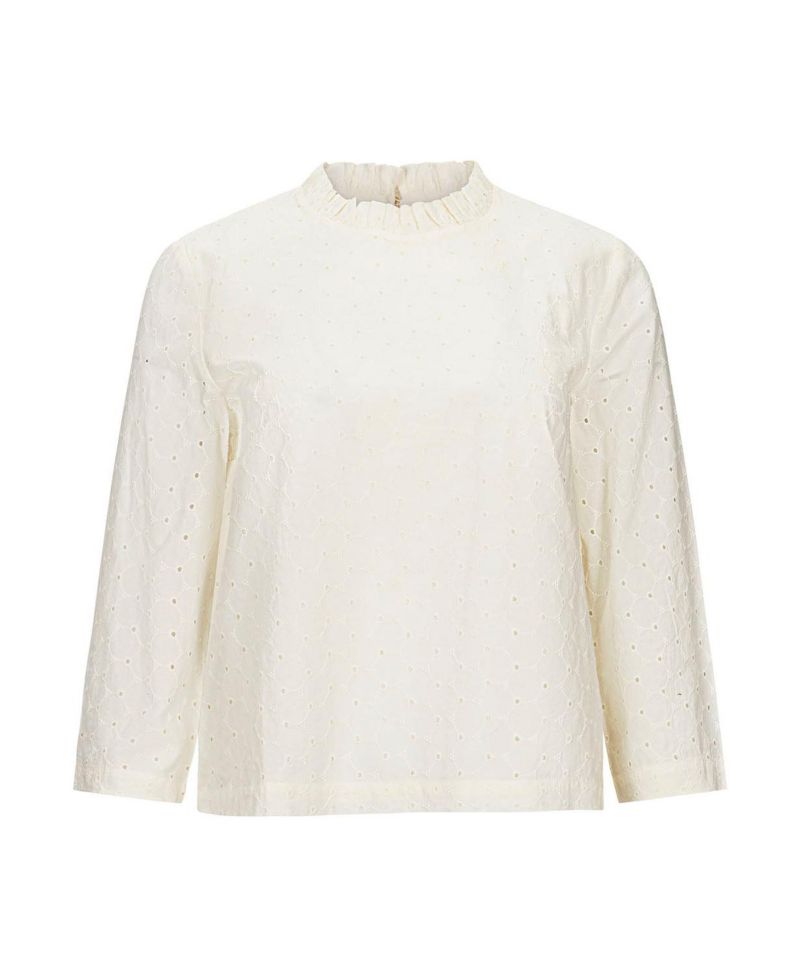Women's Hope and Henry Organic Ruffle Neck Eyelet Top