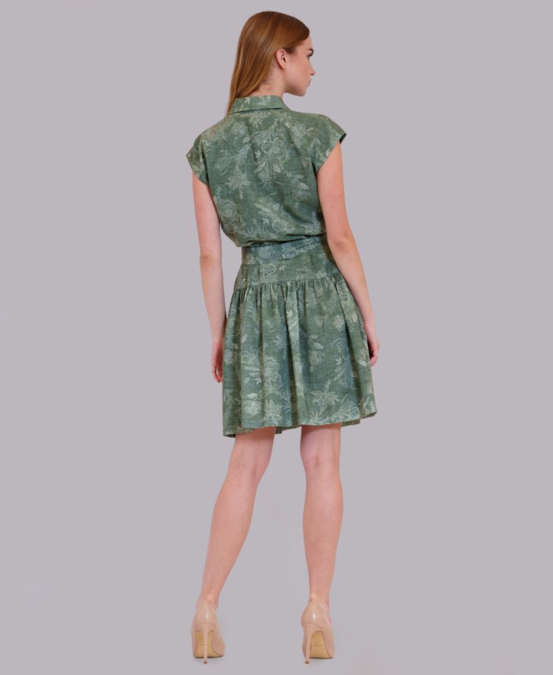 Women's Printed Collared Neck Shirt-Dress