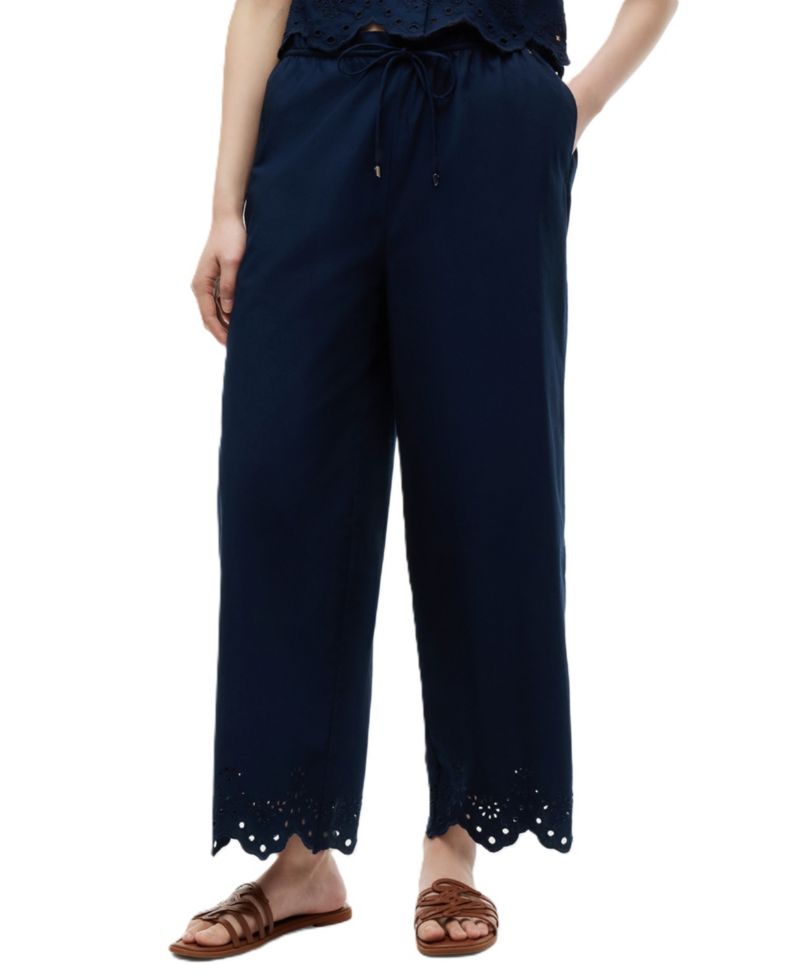 Women's Cotton Broderie Straight-Leg Ankle Pants