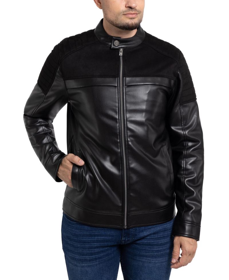 XRAY Men's Shiny PU Jacket With Faux Suede Detailing And Faux Shearling Lining