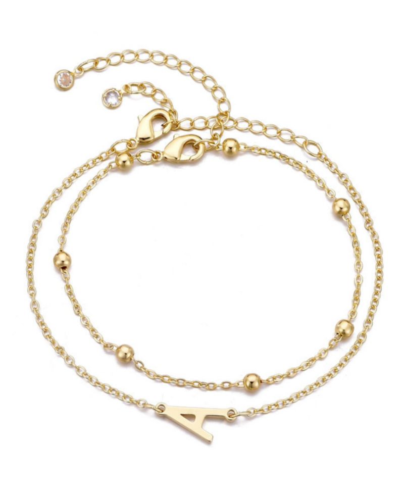 Gold Initial Bracelet Set