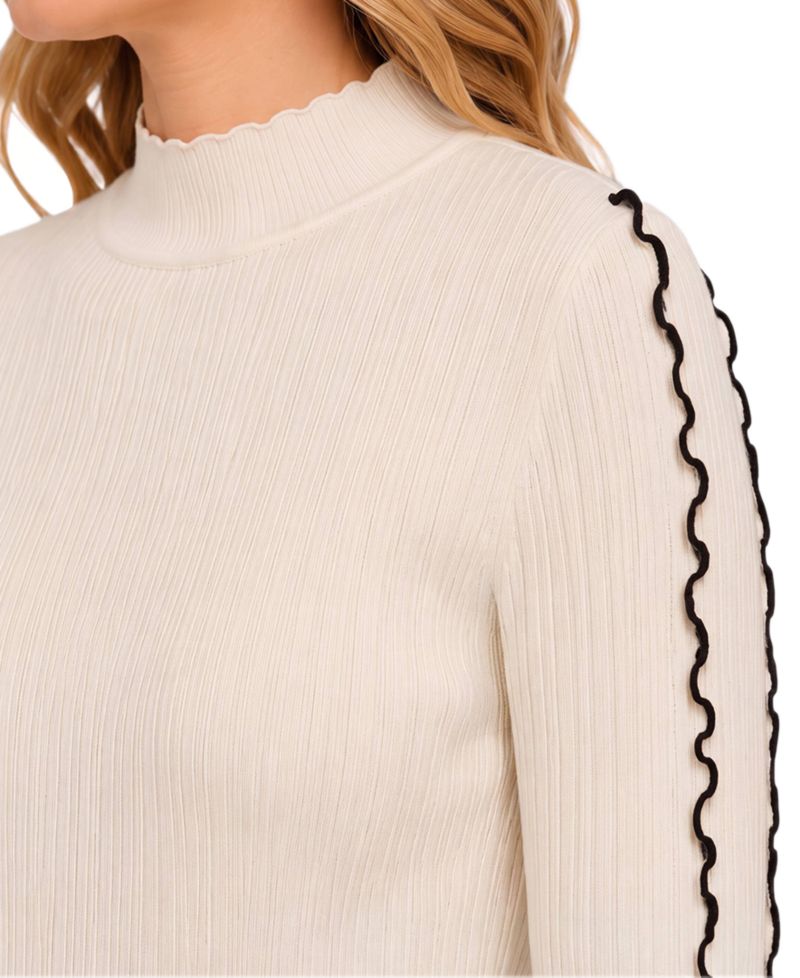 Women's Mock Neck Long-Sleeve Textured-Knit Sweater