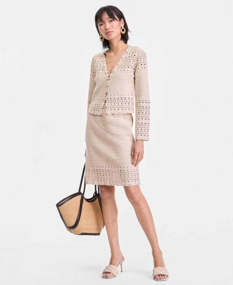 Women's Studded Cotton Crochet Sweater Skirt