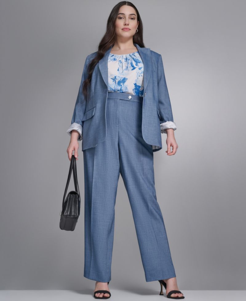Plus Size One-Button Notch Collar Blazer