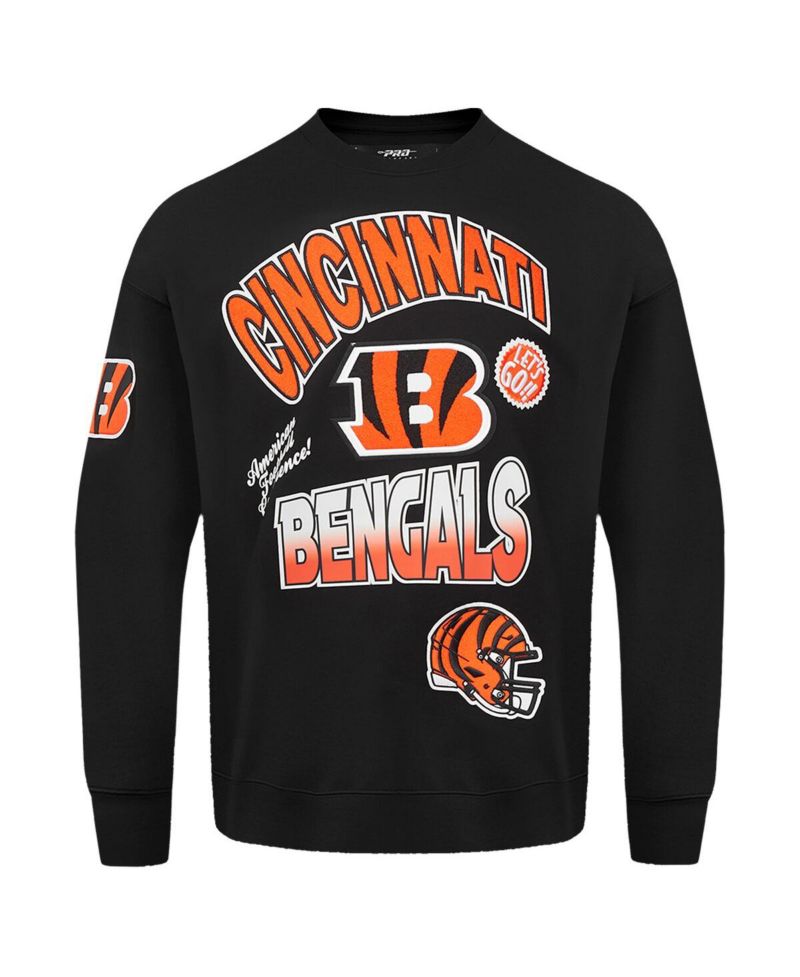 Men's Black Cincinnati Bengals Turn It Up Drop Shoulder Pullover Sweatshirt