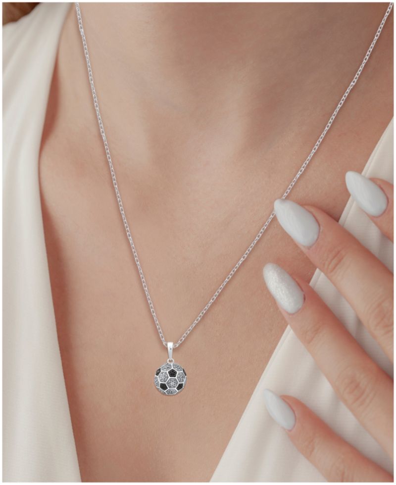 Black Diamond (0.03 ct. t.w.) & White Diamond (0.07 ct. t.w.) Soccer Ball Pendant Necklace in Sterling Silver