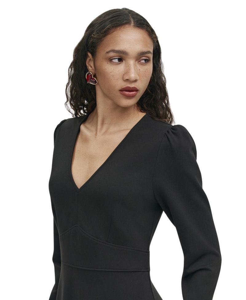 Women's Seraphina Ponte Jersey A-Line V-Neck Long-Sleeve Midi Dress