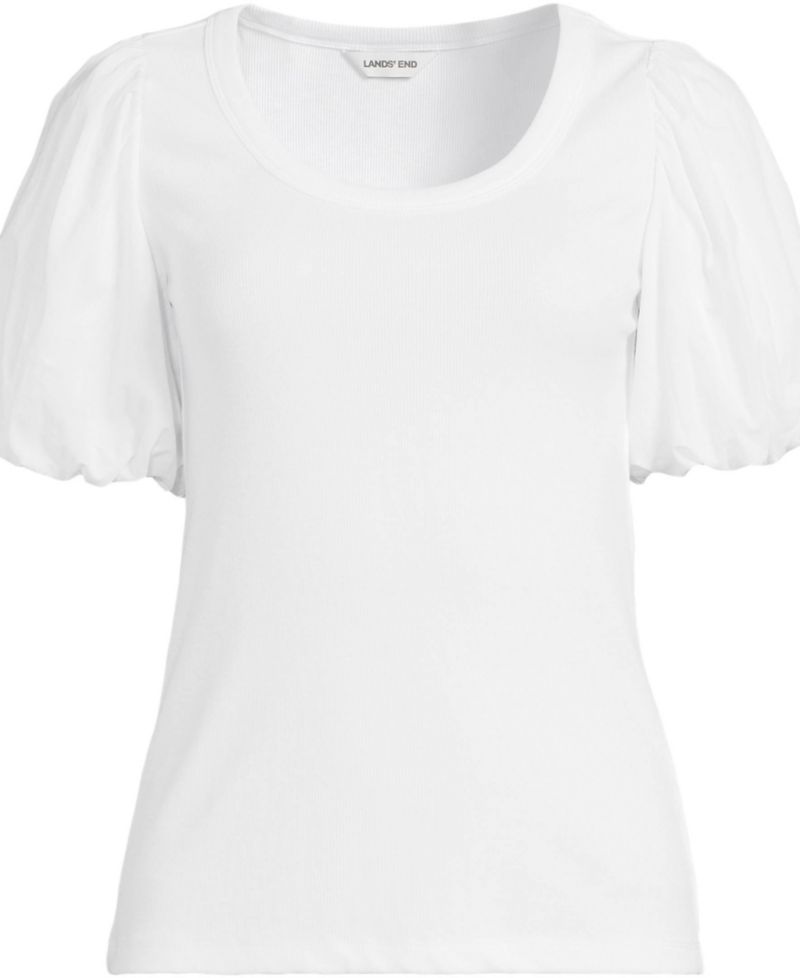 Women's Plus Size Drapey Rib Puff Sleeve Scoop Neck Top