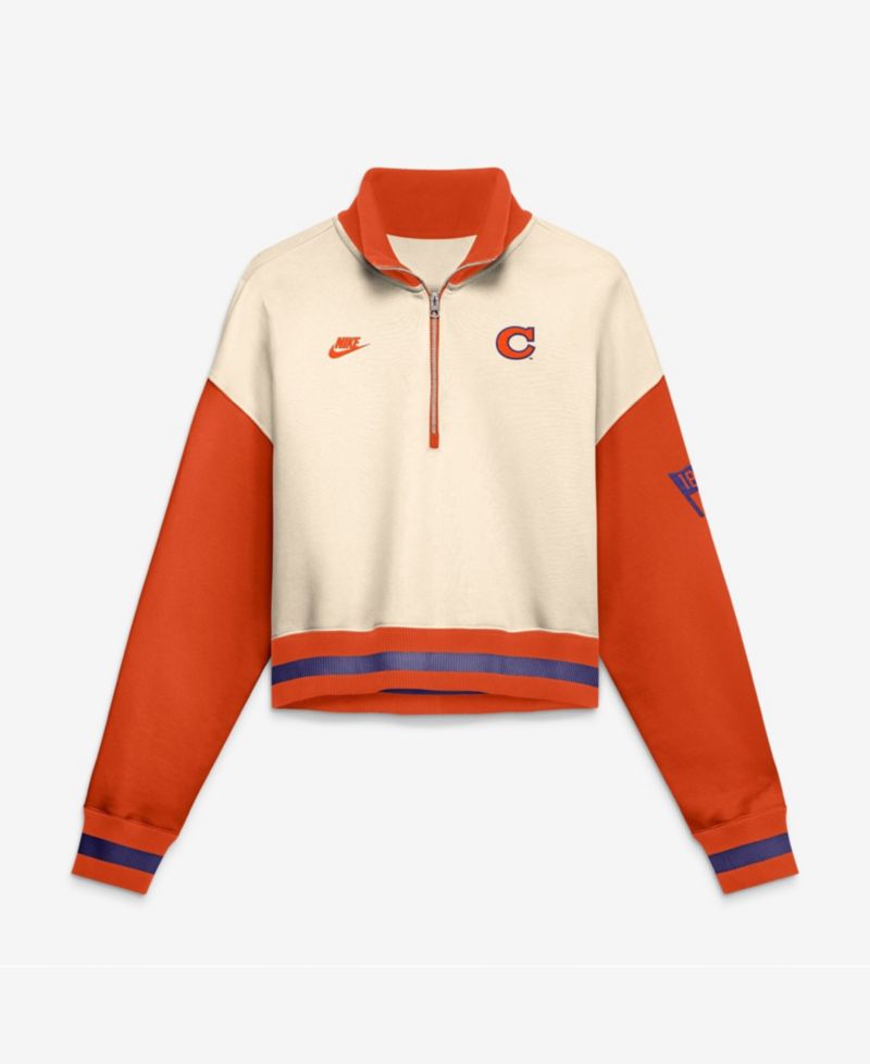 Women's Natural/Orange Clemson Tigers Oversized Legacy Color Block Cropped Quarter-Zip Pullover