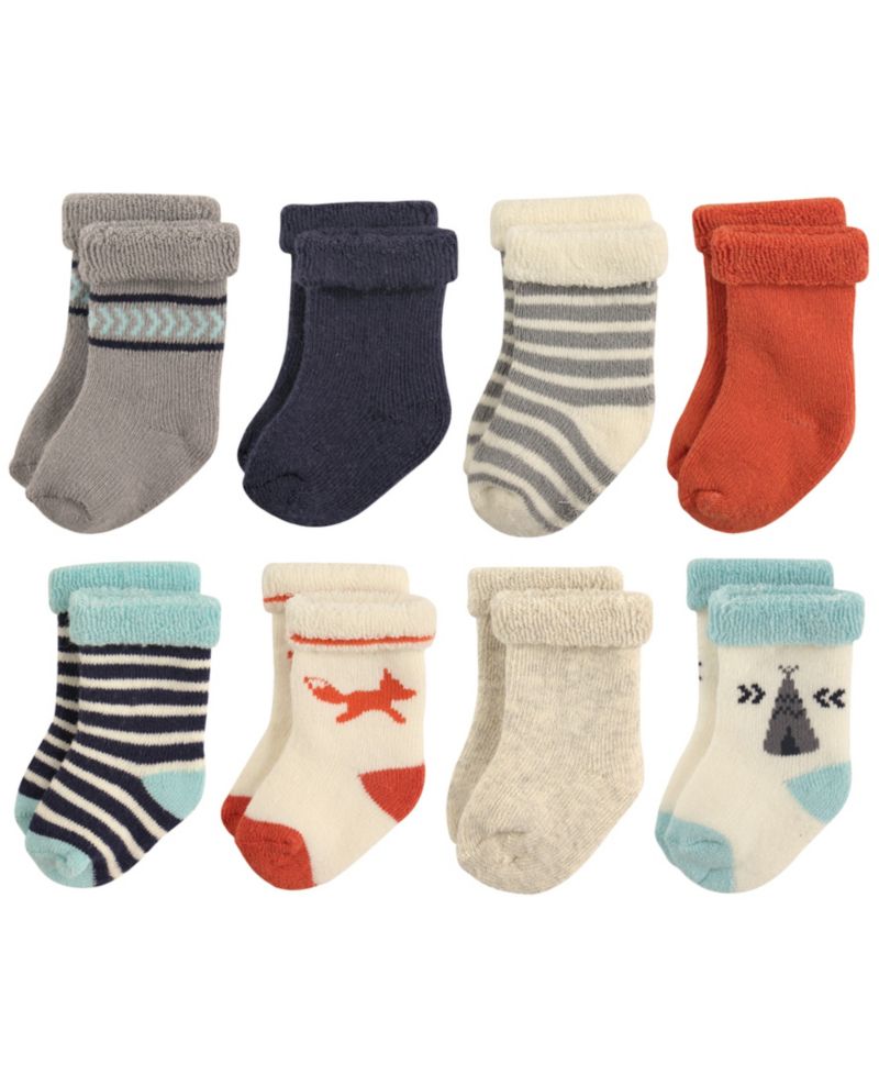 Eight-Pack Plush Terry Rolled Cuff Socks