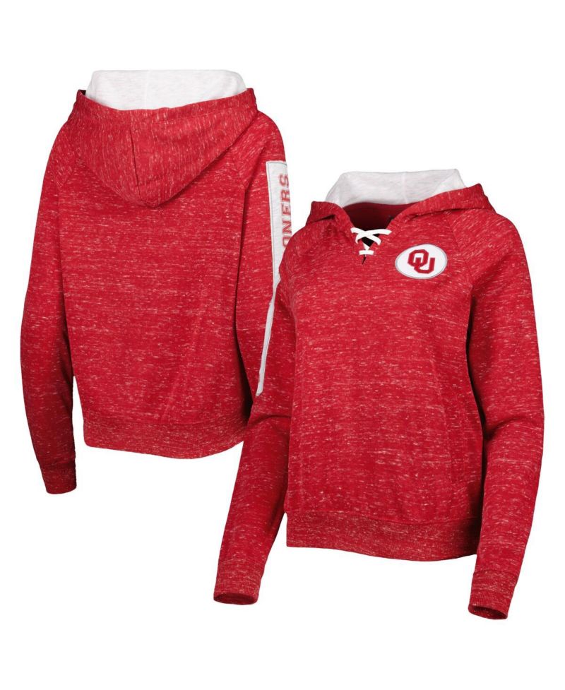 Women's Crimson Oklahoma Sooners The Devil Speckle Lace-Placket Raglan Pullover Hoodie