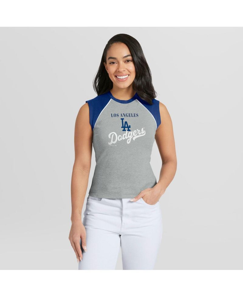 Women's Heather Gray Los Angeles Dodgers Cropped Raglan Tank Top