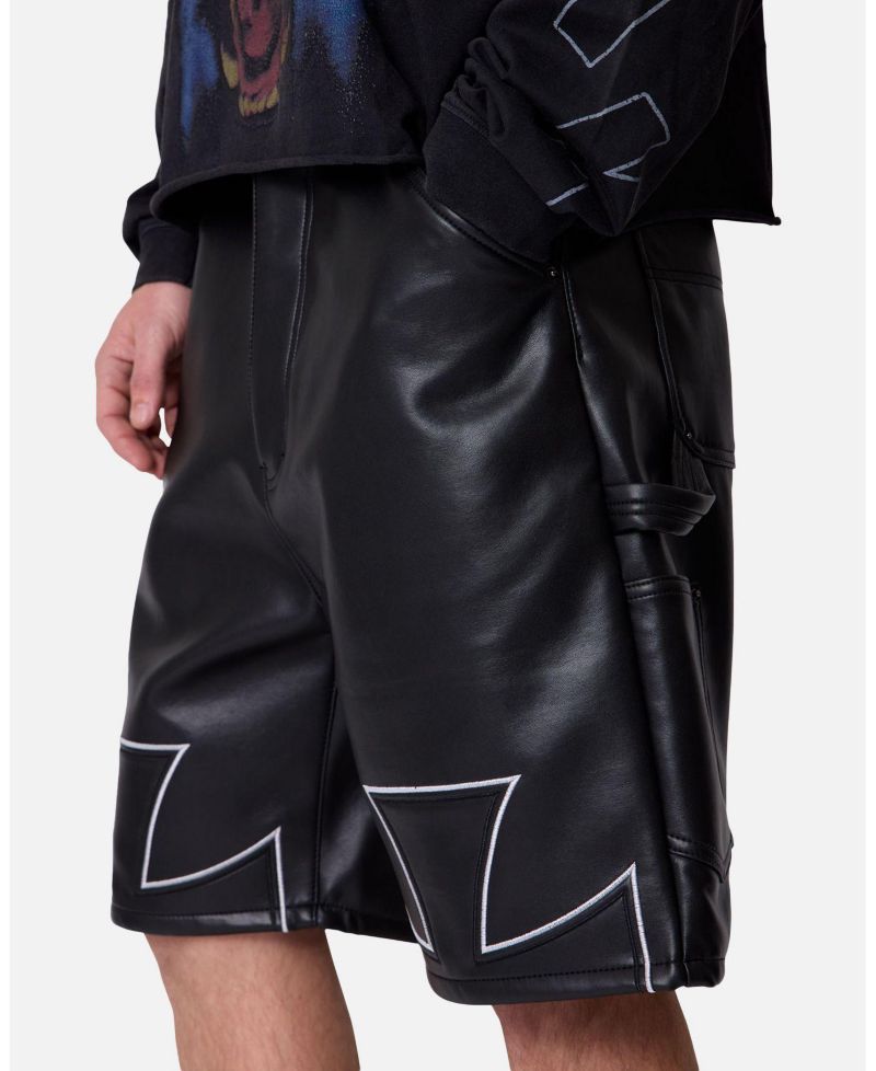Men's Ultra Baggy Iron Cross Leather Shorts