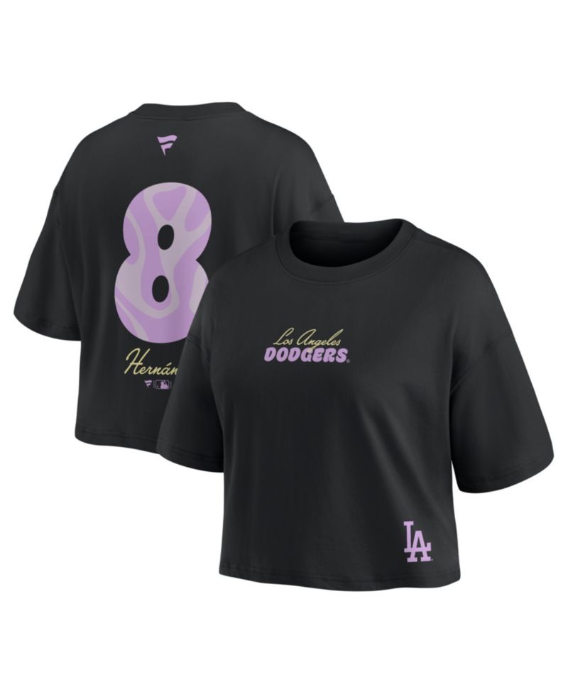 Women's Enrique Hernandez Black Los Angeles Dodgers Name & Number Cropped Top