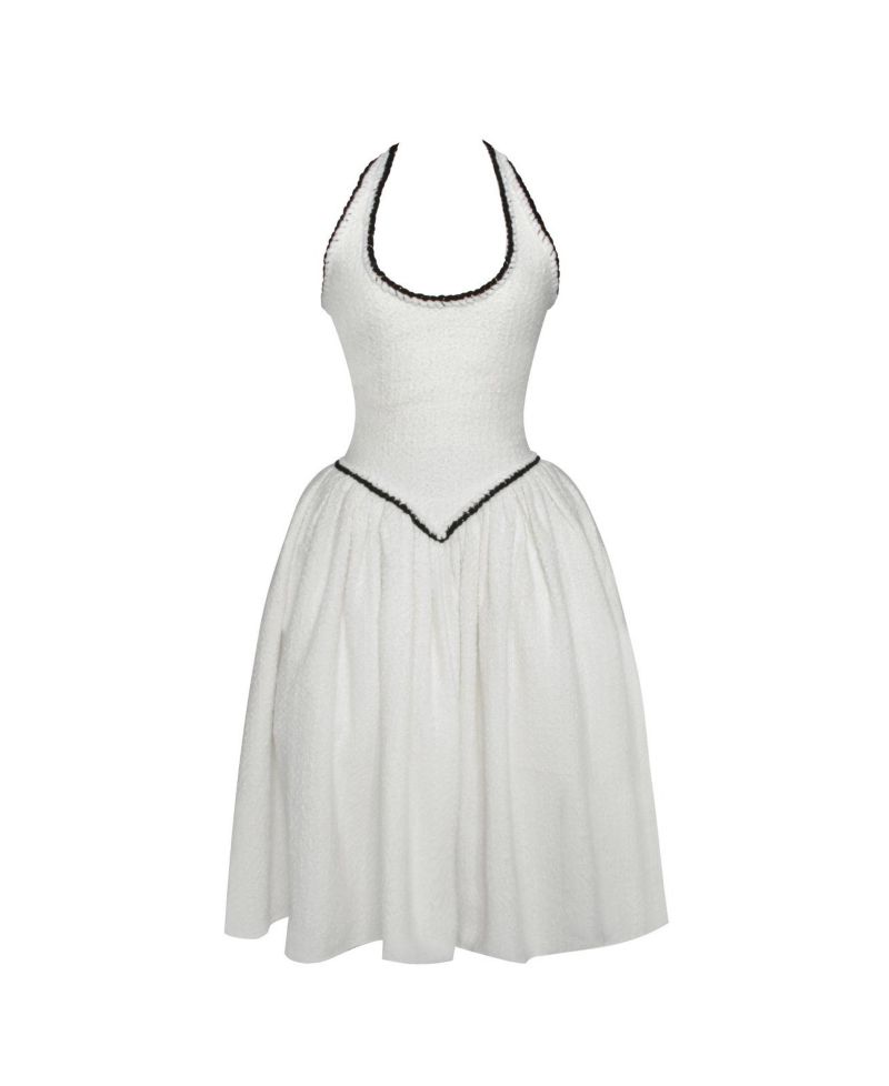 Women's Natalie U Neck Halter Drop Waist Tweed Midi Dress