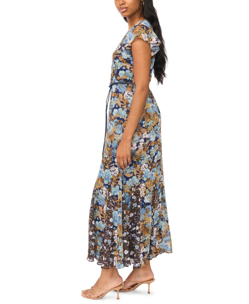 Women's Floral Wrap Short-Sleeve Maxi Dress