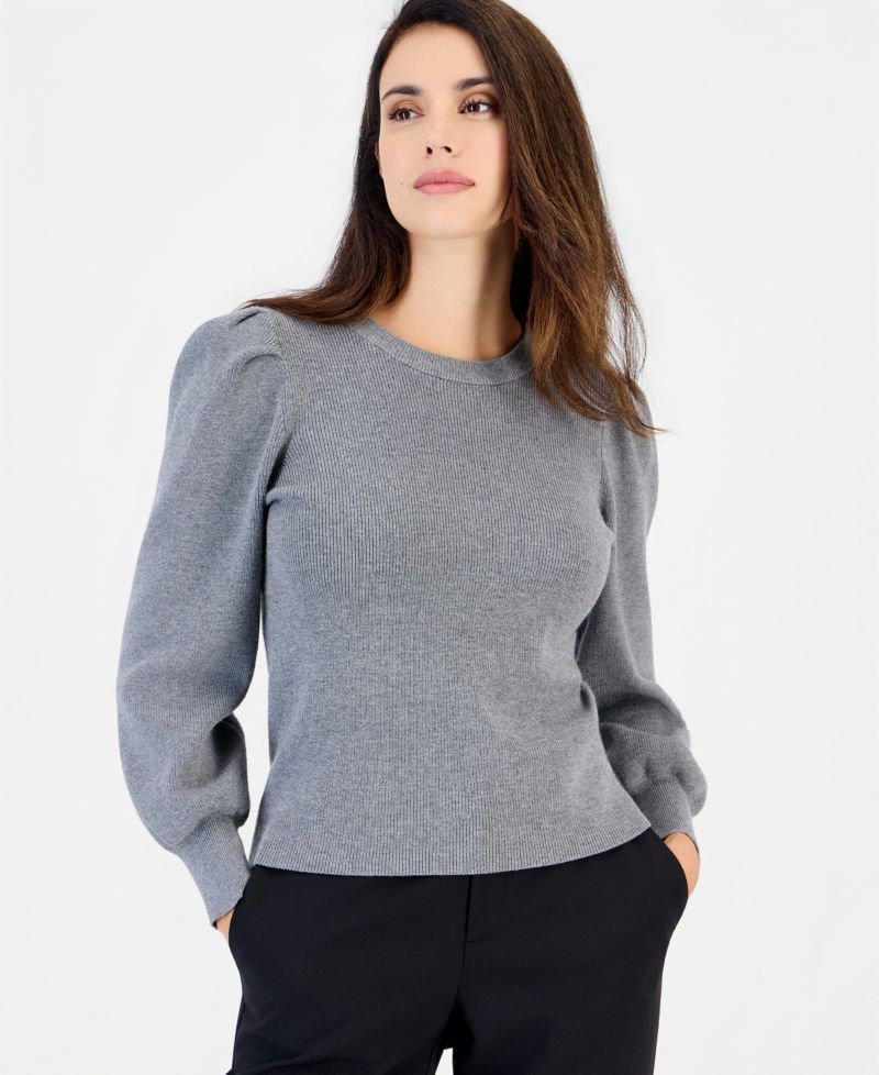 Women's Petite Puff-Sleeve Crewneck Sweater