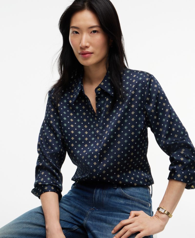 Women's Fluid Floral-Print Long-Sleeve Blouse