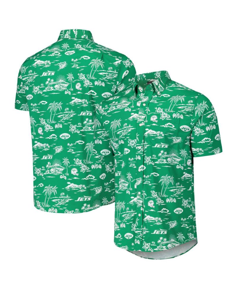 Men's Kelly Green New York Jets Throwback Kekai Print Button-Up Shirt