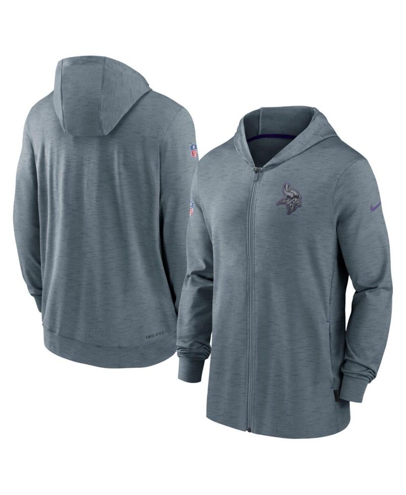 Men's Gray Minnesota Vikings 2022/23 Sideline Pop Performance Full-Zip Hoodie