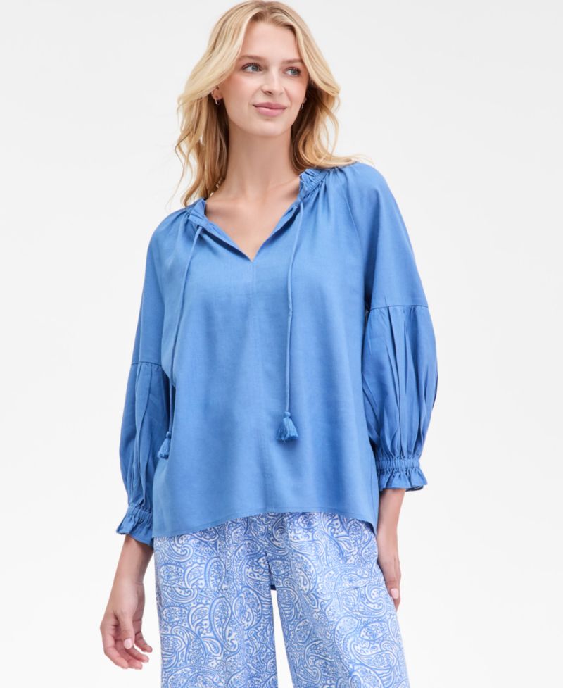 Nautica Women's Split-Neck Ruffled-Trim Blouse