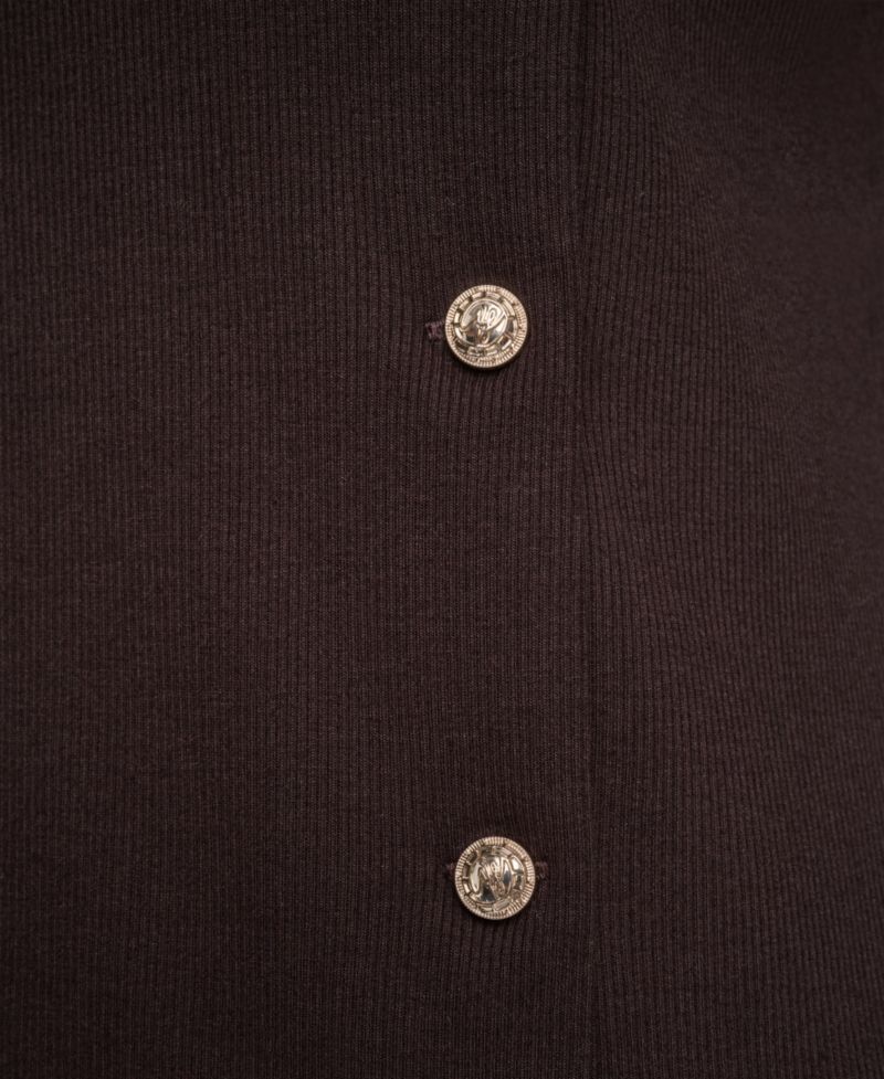 Petite Ribbed Long-Sleeve Button-Detail Knit Top