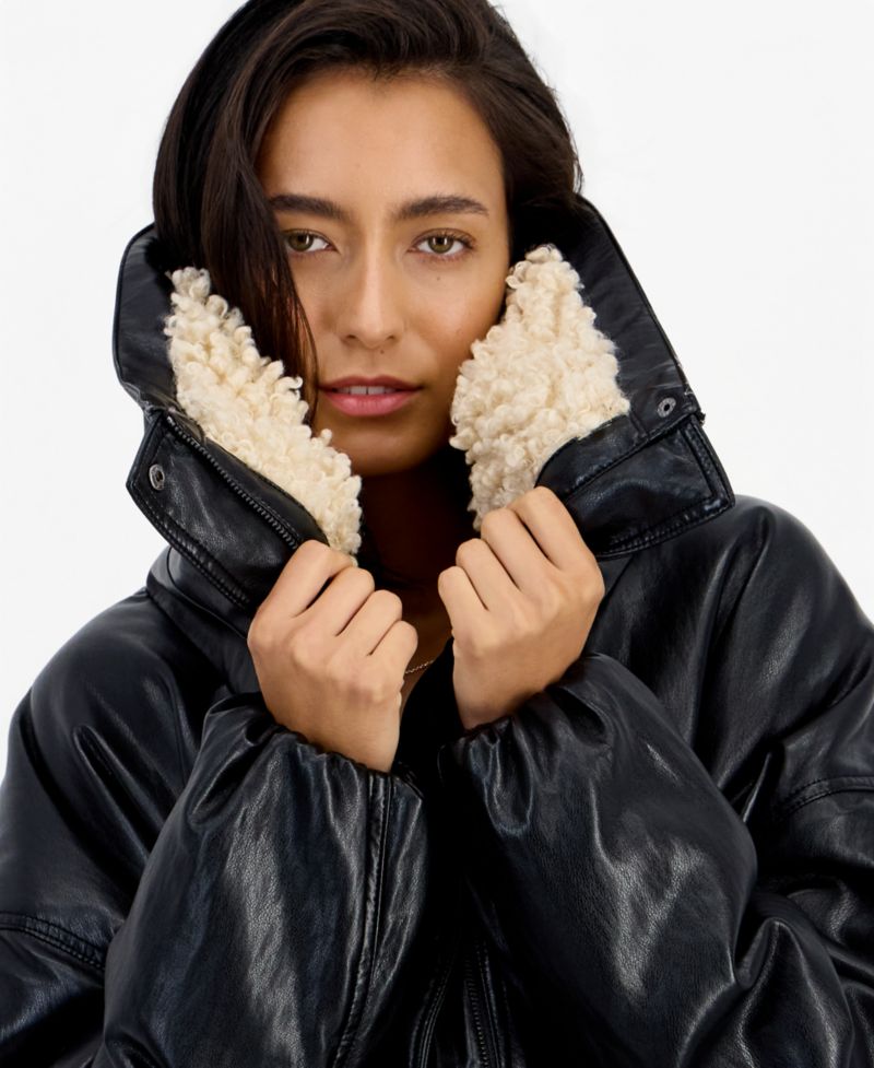 Women's Sherpa-Lined Faux Leather Moto Bomber Jacket
