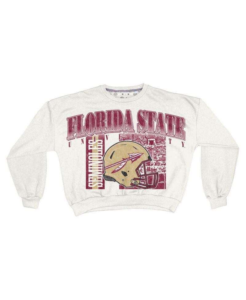 Women's White Florida State Seminoles Oversized Janice Retro Waist-Length Sweatshirt