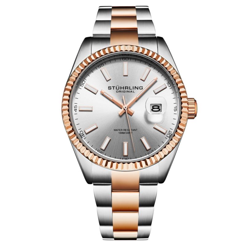 Vanguard 4069 Men s Quartz Watch - 42mm, Silver Dial, Rose Gold-Tone Bezel, Two-Tone Bracelet, Date, 100M Water Resistant