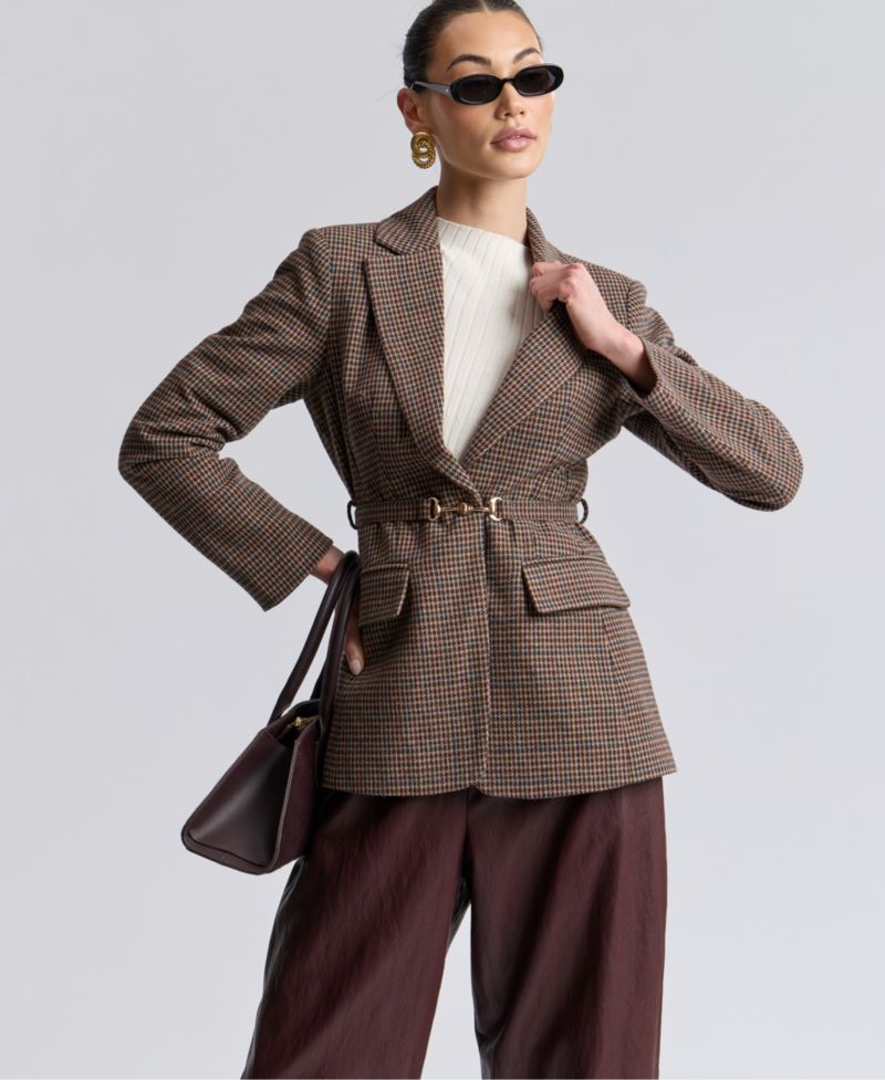 Women's Notch Lapel Collar Belted Blazer