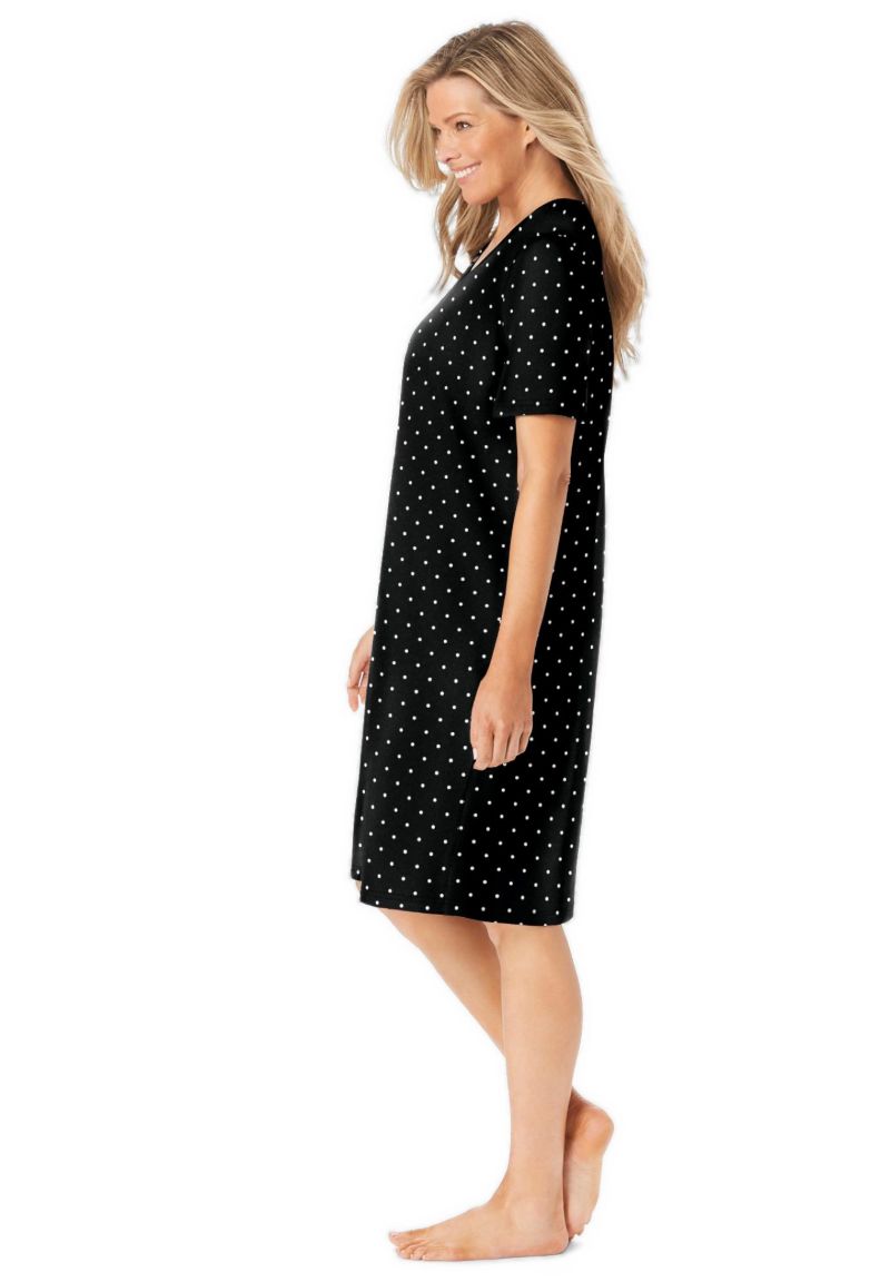 Women's Dreams and Co. V-Neck Short Sleeve Knee-Length Cotton Sleepshirt