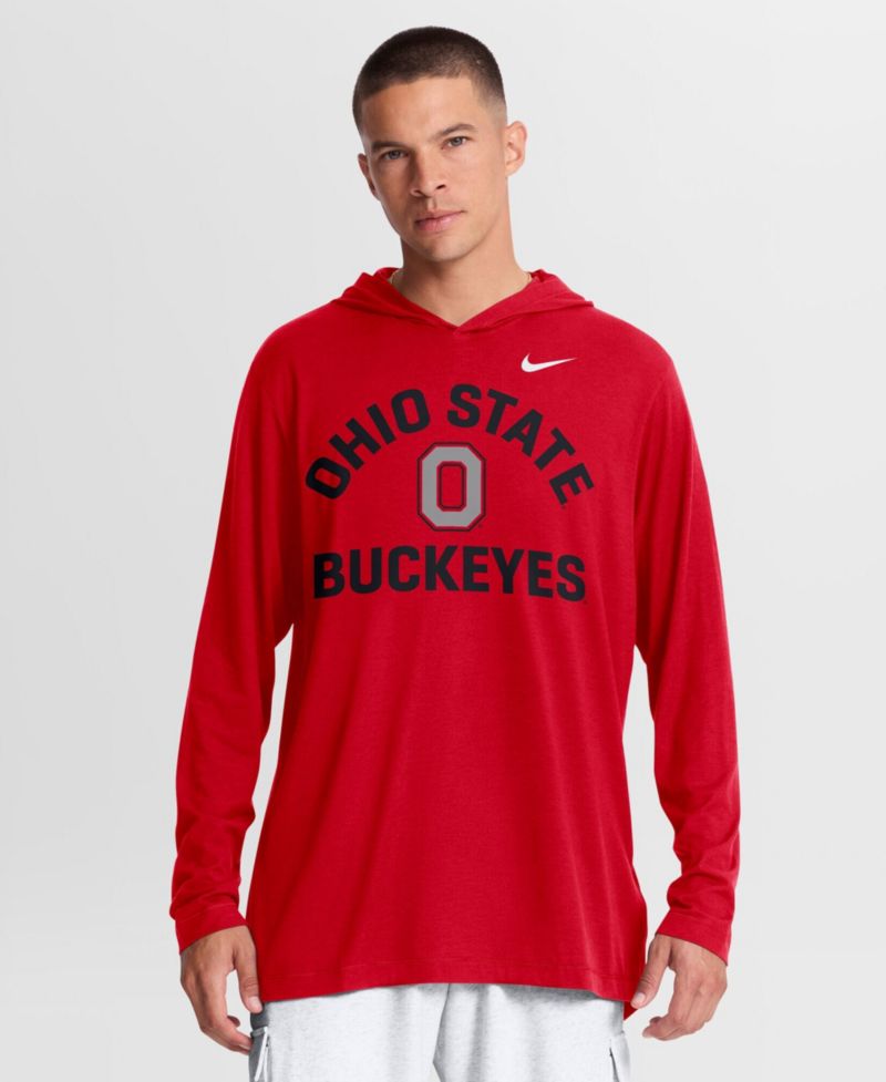 Men's Scarlet Ohio State Buckeyes Primetime Arch Tri-Blend Dri-FIT Long Sleeve Hooded T-Shirt