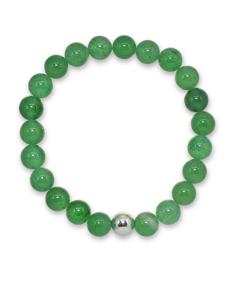 Genuine Stone Bead Stretch Bracelet with Silver Plate or Gold Plate Bead Accent