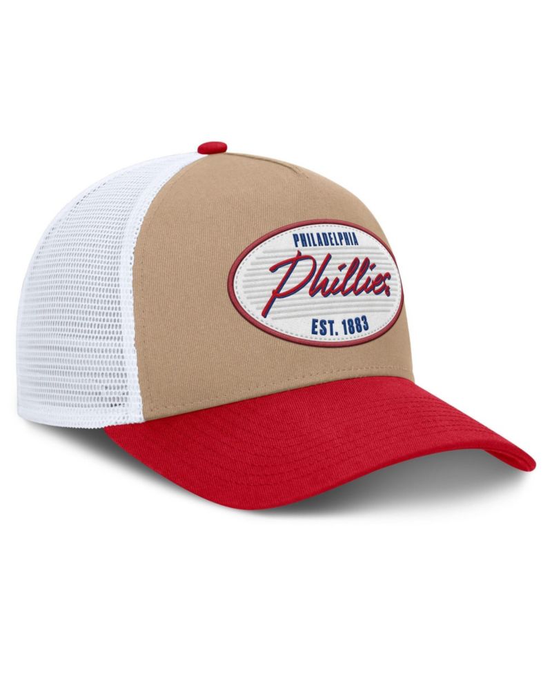 Men's Khaki/Red Philadelphia Phillies Rise A-Frame Trucker Adjustable Hat