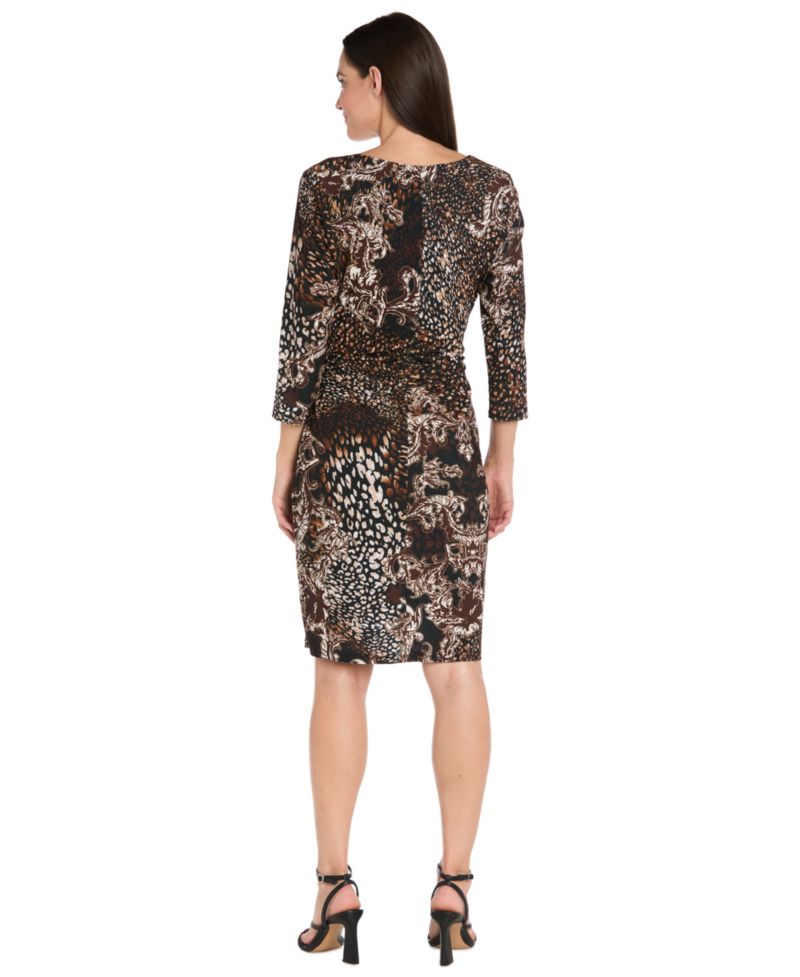 Women's Animal Print Faux Wrap 3/4-Sleeve Dress