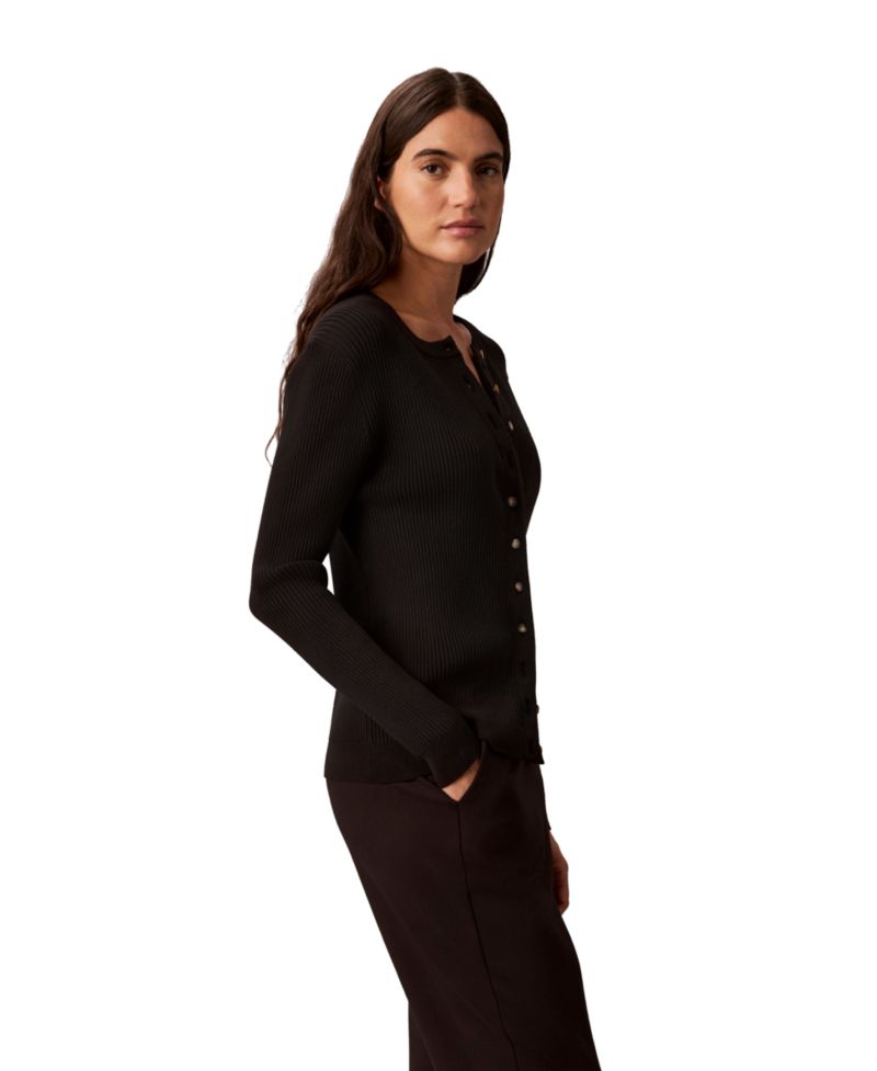 petite Button-Front Ribbed Cardigan Sweater